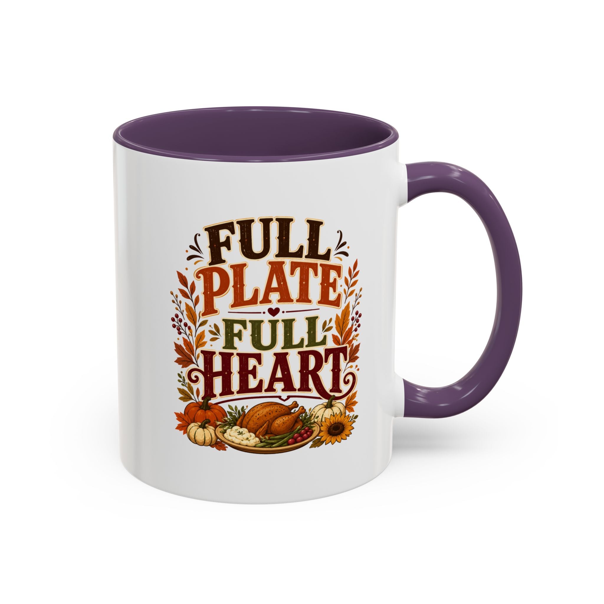 Thanksgiving Mug Full Plate Full Heart Accent Coffee Mug — Fall Thanksgiving Harvest Tea Cup