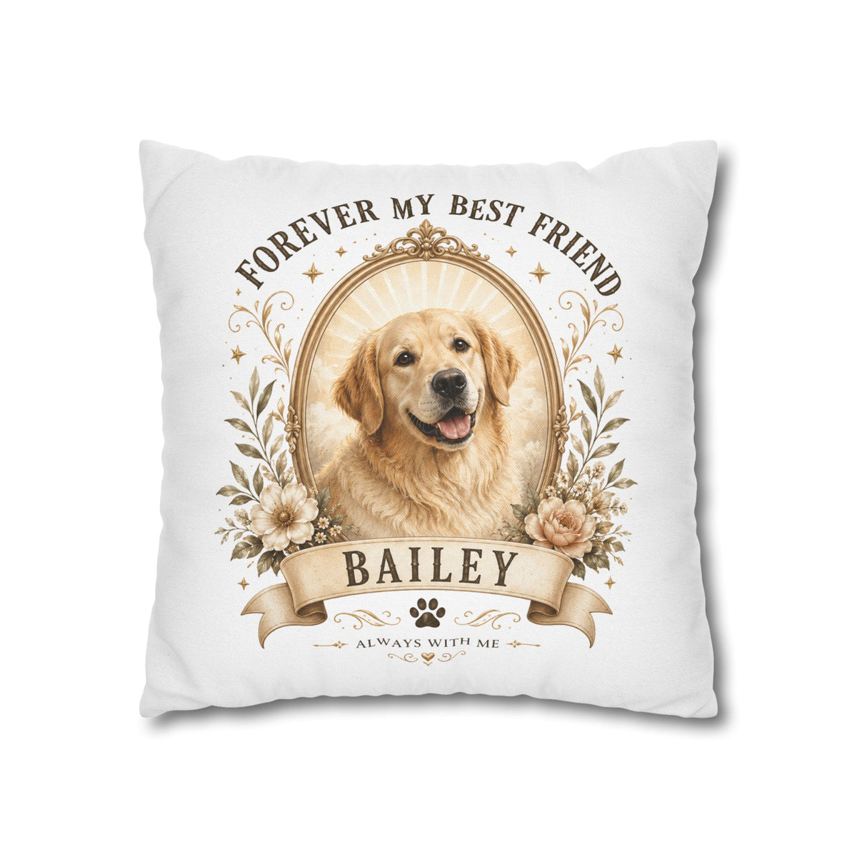 Dog Portrait Pillowcase Milo Bailey Dog Dad Mom— "Forever My Best Friend" Personalized Pet Throw Pillow