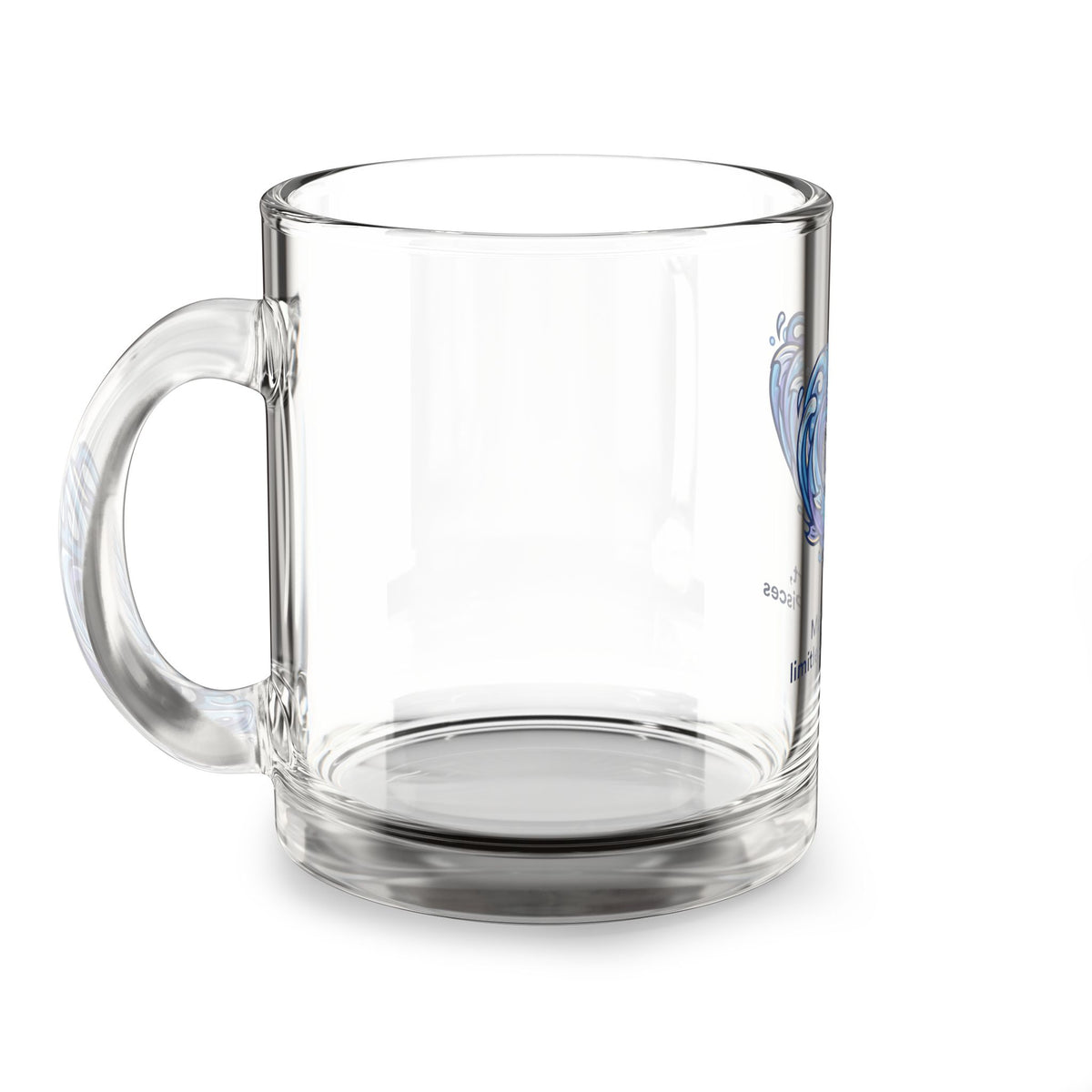 Pisces Heart Glass Mug — 10oz Zodiac Coffee Cup with Watercolor Infinity Design