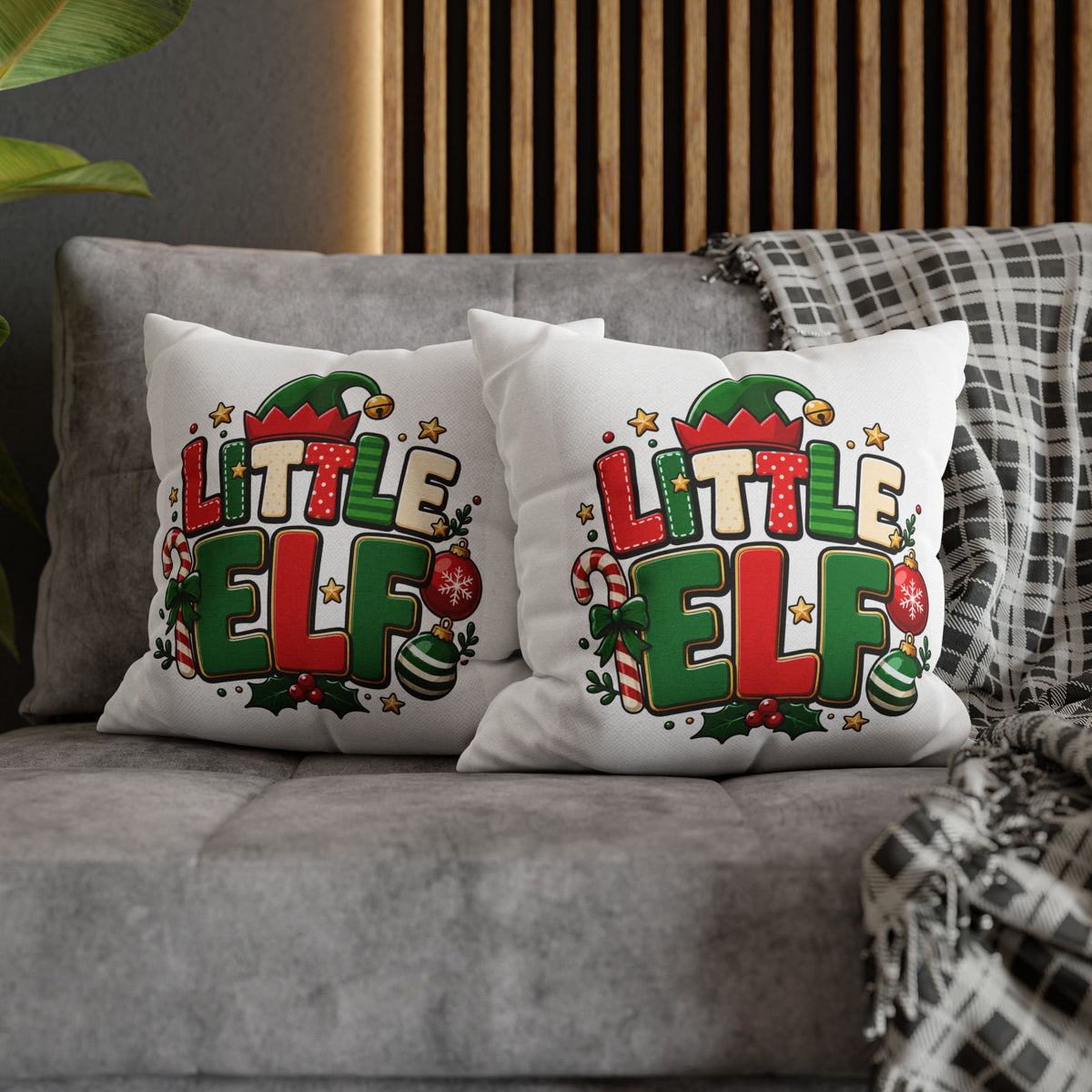 Little Elf Christmas Pillowcase — Cute Holiday Kids Decorative Pillow Cover