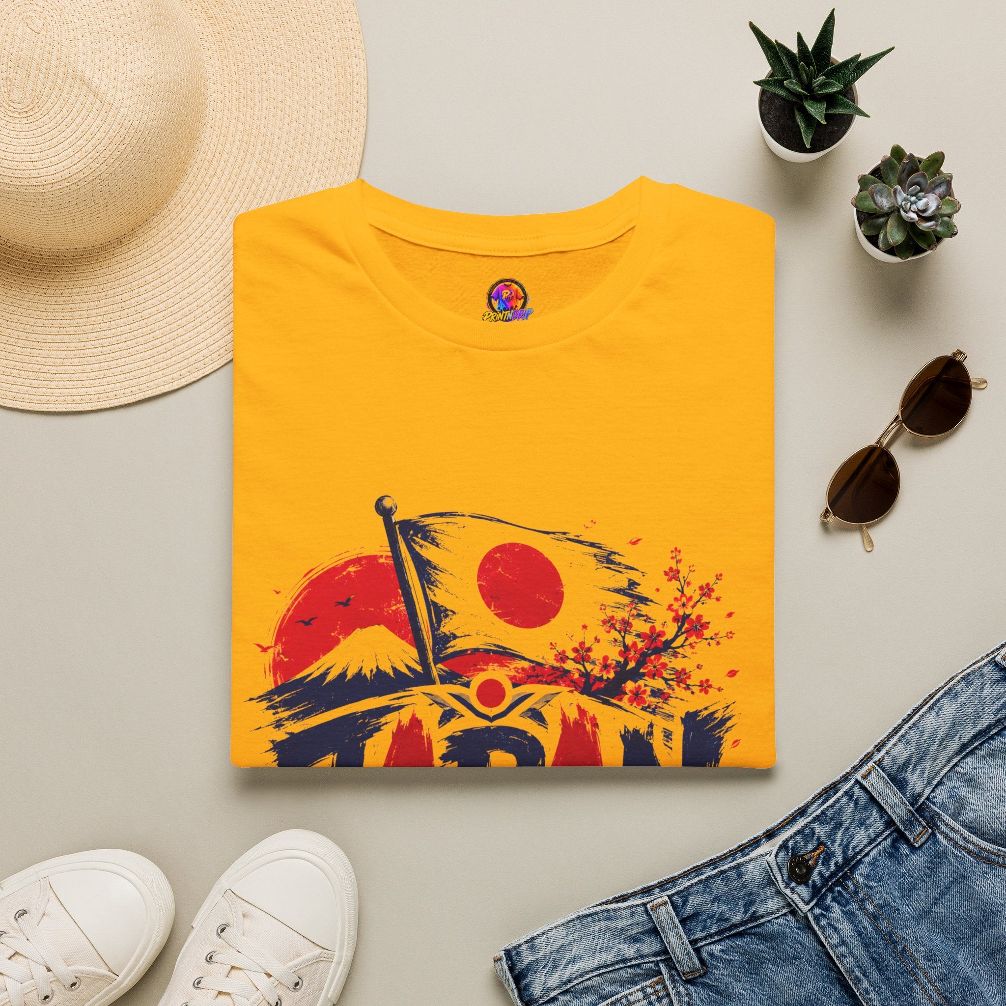 Japan Soccer T-Shirt — Japanese Flag & Cherry Blossom Football Graphic