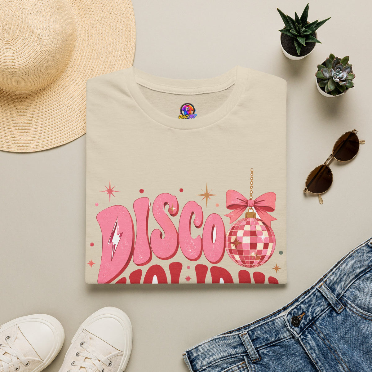 Disco Holiday T-Shirt — Retro Pink Disco Ball Christmas Tee