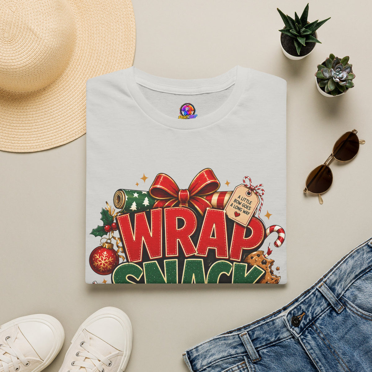 T-Shirt — "Wrap Snack Repeat" Christmas Graphic Tee