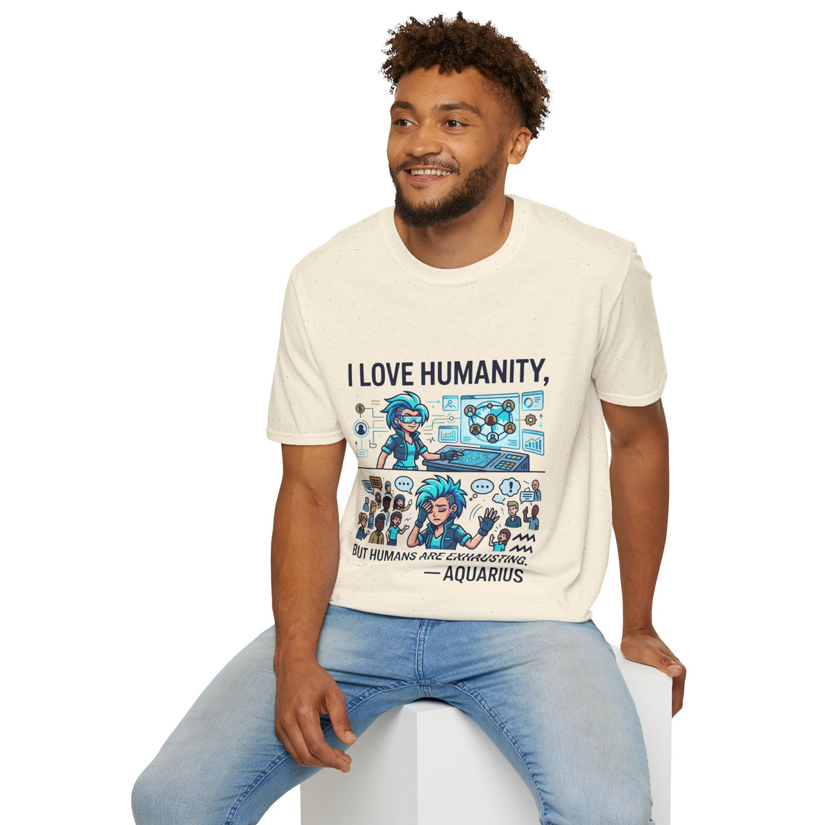 I Love Humanity, But Humans Are Exhausting - Funny Sci‑Fi T‑Shirt