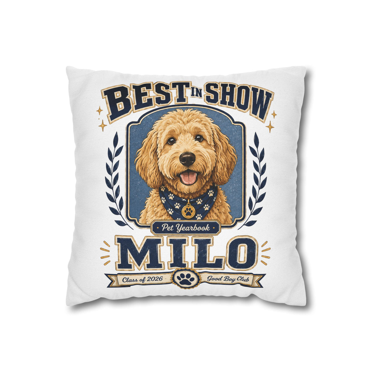 Best in Show Milo Pillowcase — Personalized Dog Portrait Decorative Pillowcase Milo Bailey Dog Dad Mom