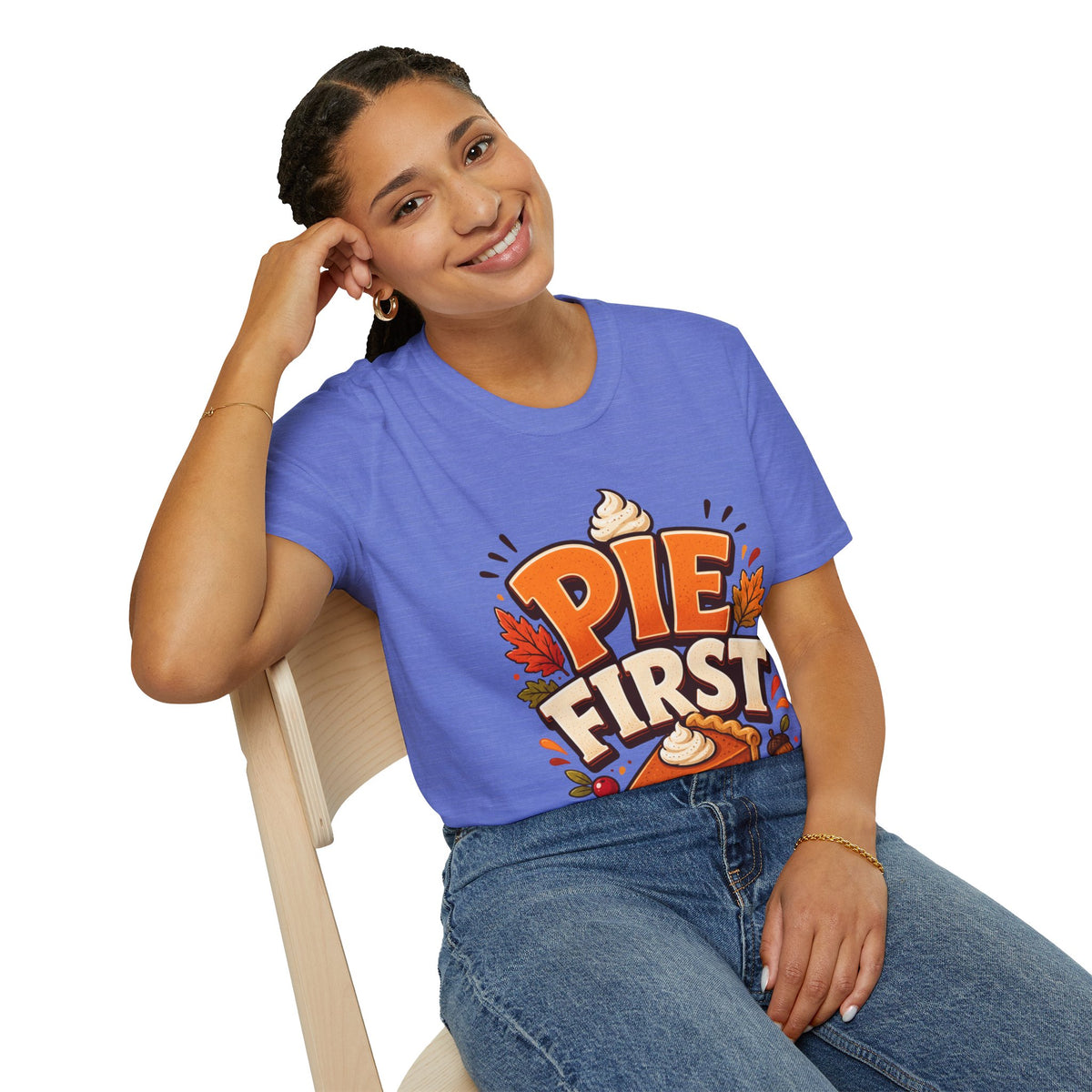 Thanksgiving T-Shirt Pie First T-Shirt — Funny Thanksgiving Pumpkin Pie Graphic Tee
