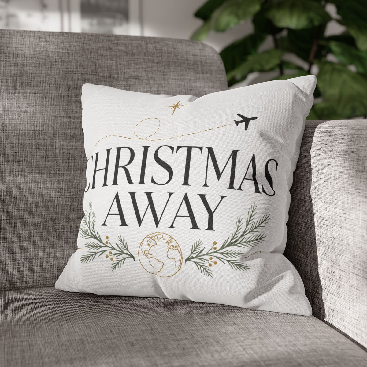 Christmas Away Square Pillowcase – Travel-Themed Holiday Decorative Pillow