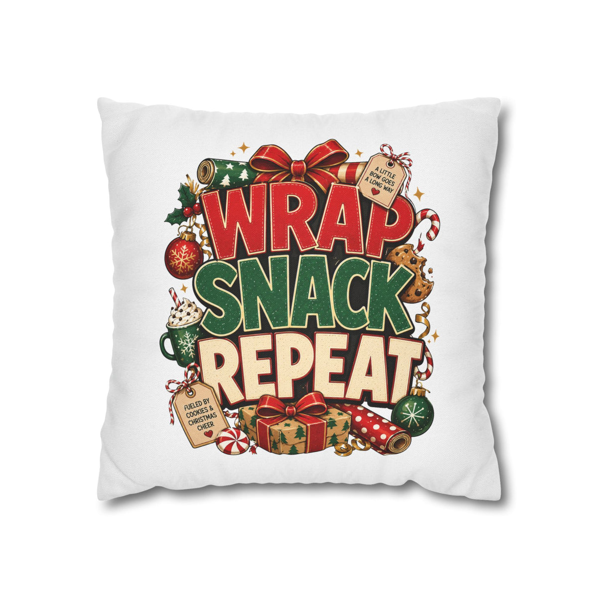 Christmas Spun Polyester Square Pillowcase Wrap Snack Repeat