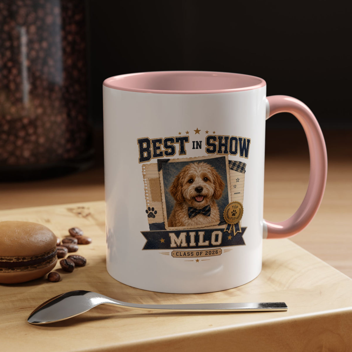 Milo Bailey Dog Dad Mom Best in Show Personalized Dog Mug — "Milo" Photo Accent Coffee Mug