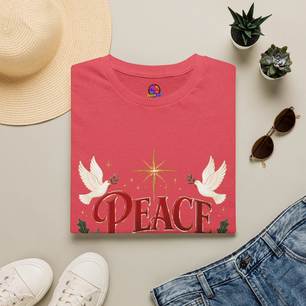 Peace on Earth T-Shirt — Holiday Dove & Star Christmas Tee