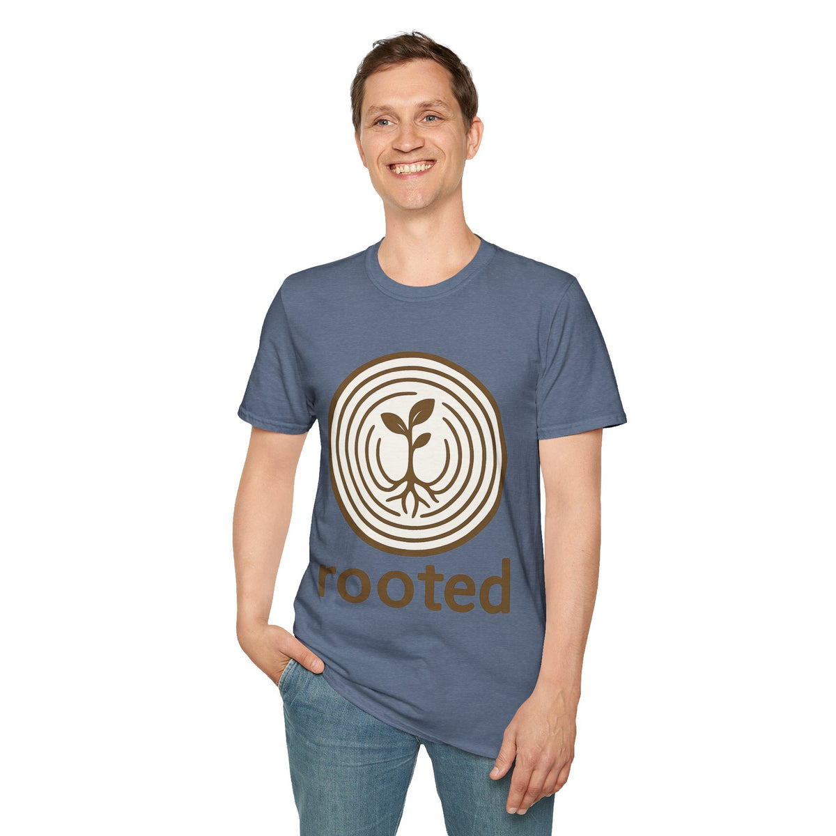 "Rooted" Retro Tree Ring Sapling Tee - Minimalist Earthy Growth Nature White T-Shirt - Trending Now - September 2026