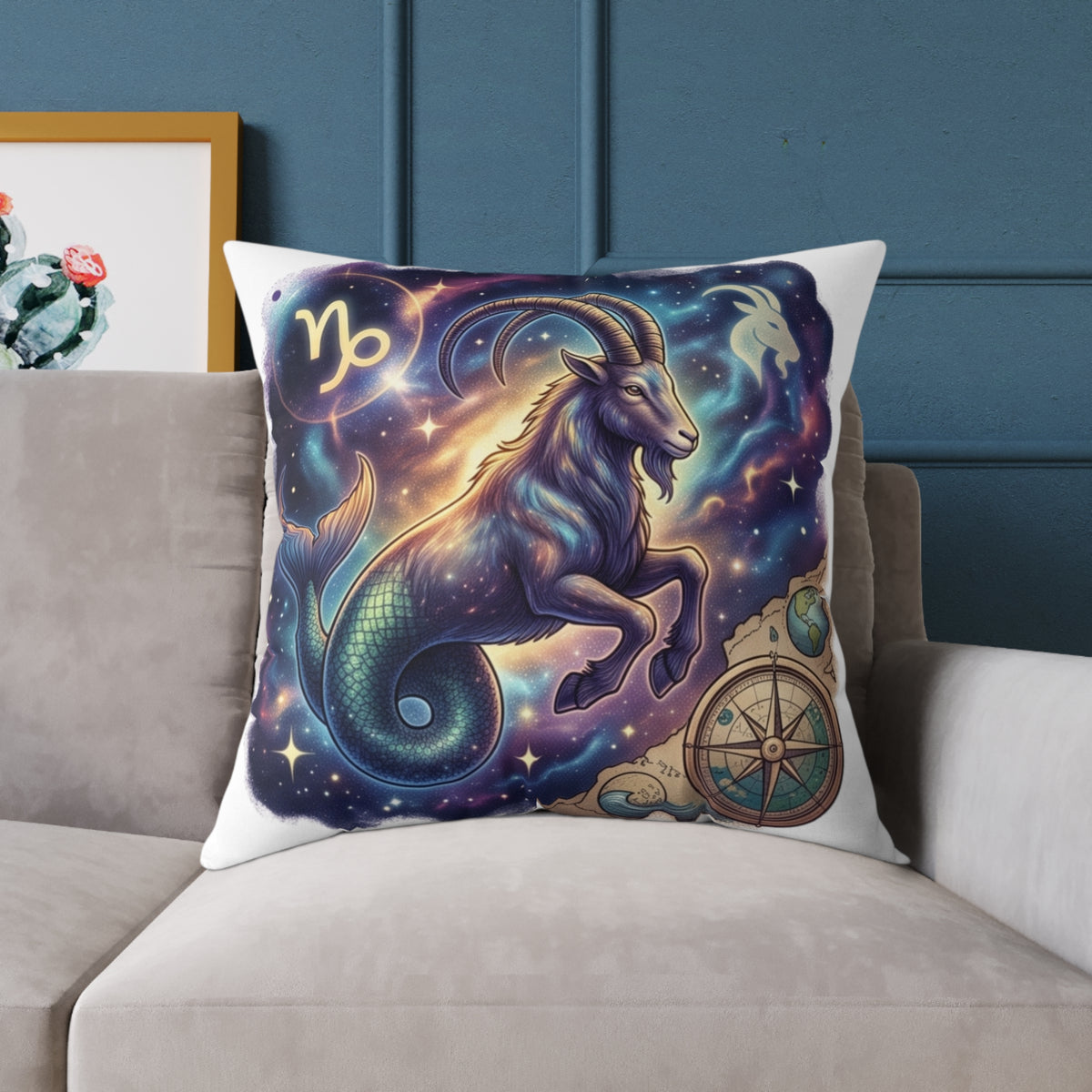 Capricorn Zodiac Pillow – Mystical Sea-Goat Constellation Decorative Throw Pillow