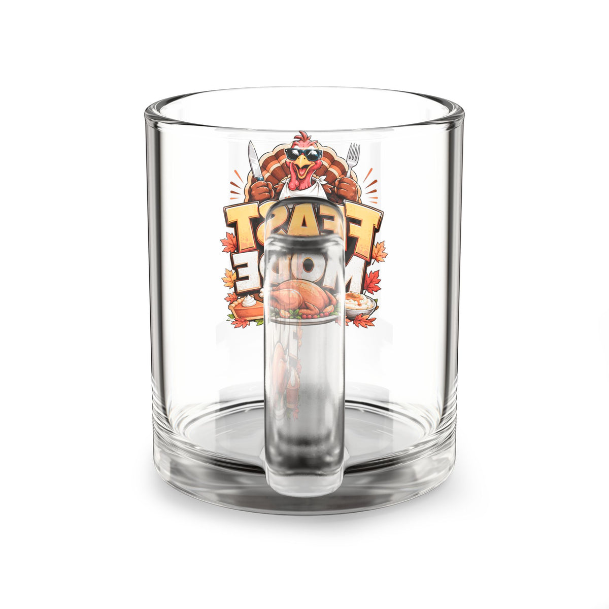 Feast Mode Glass Mug — 10oz Thanksgiving Coffee & Hot Cocoa Cup