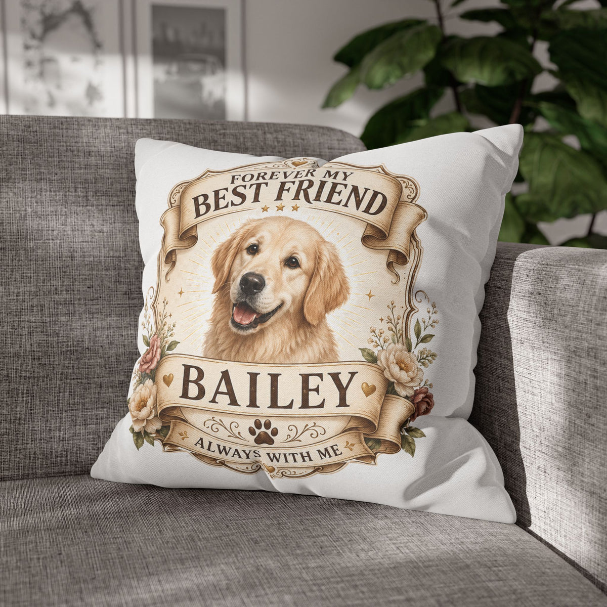 Golden Retriever Memorial Pillowcase Milo Bailey Dog Dad Mom — "Forever My Best Friend" Personalized Dog Name Cushion