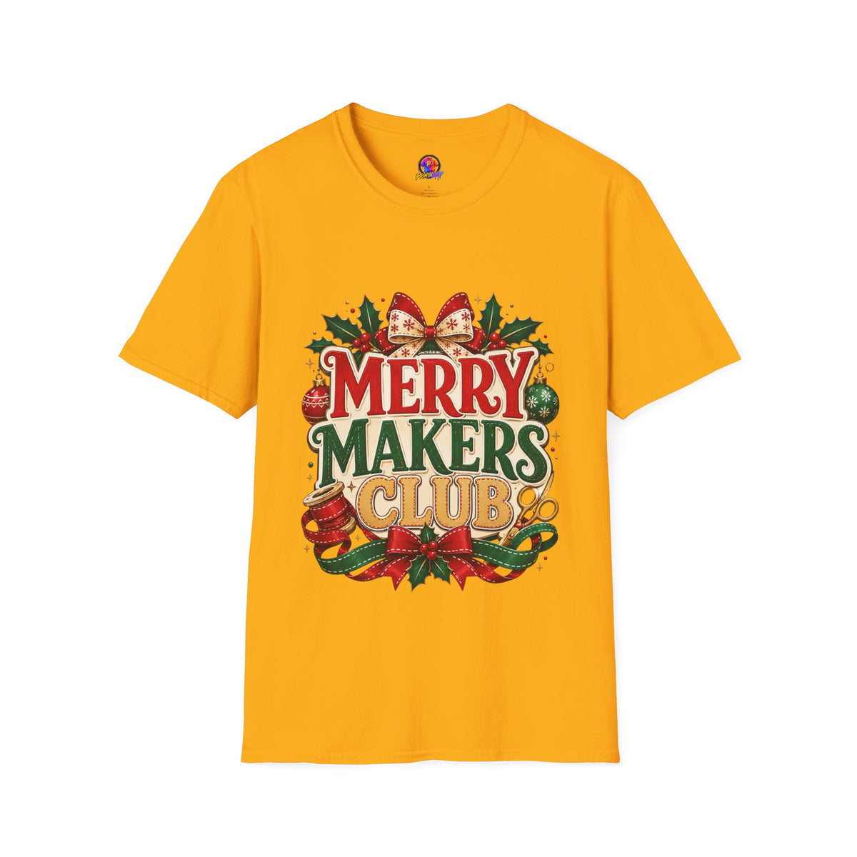 Merry Makers Club T-Shirt — Festive Christmas Holiday Tee with Holly & Bow