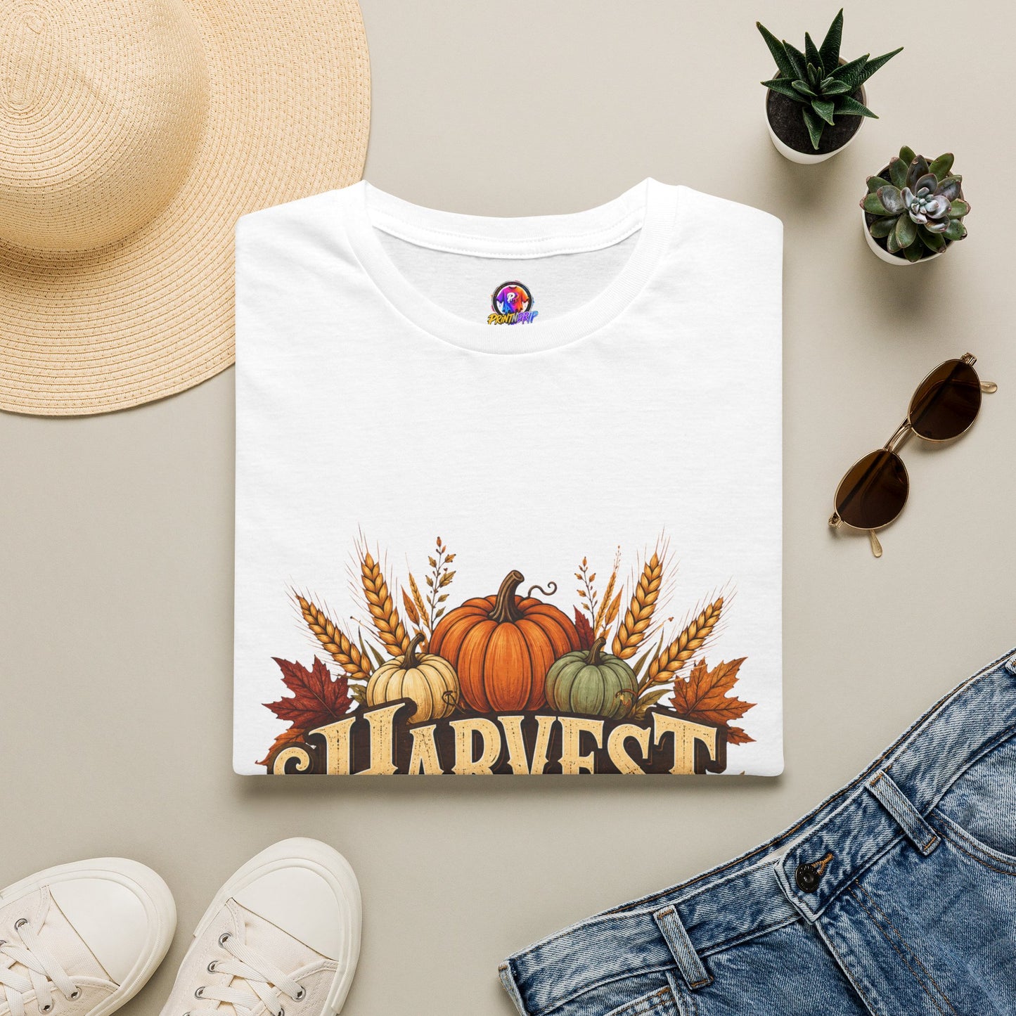 Harvest Blessings T-Shirt — Fall Pumpkin & Wheat Autumn Tee