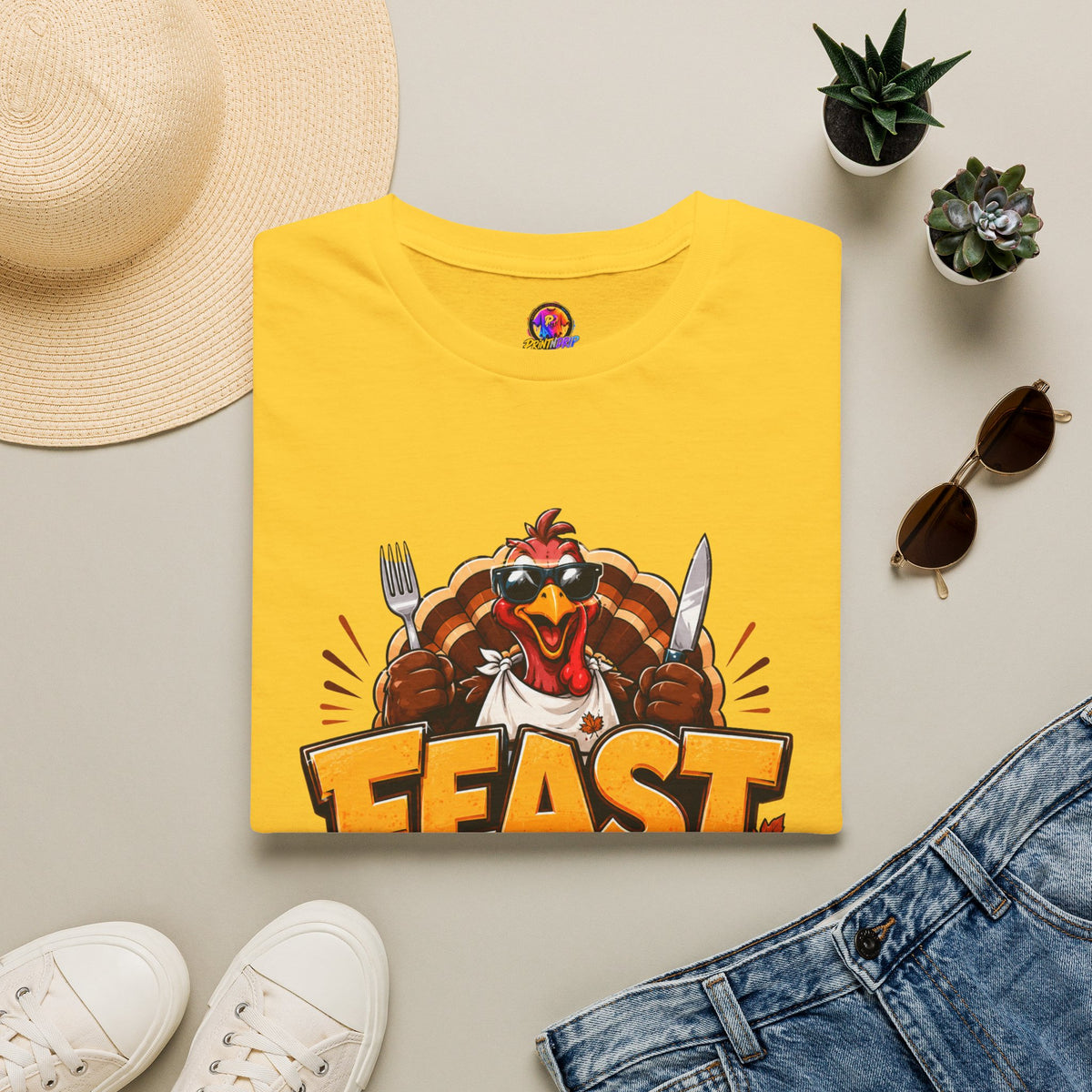 Thanksgiving T-Shirt Feast Mode T-Shirt — Funny Thanksgiving Turkey Graphic Tee
