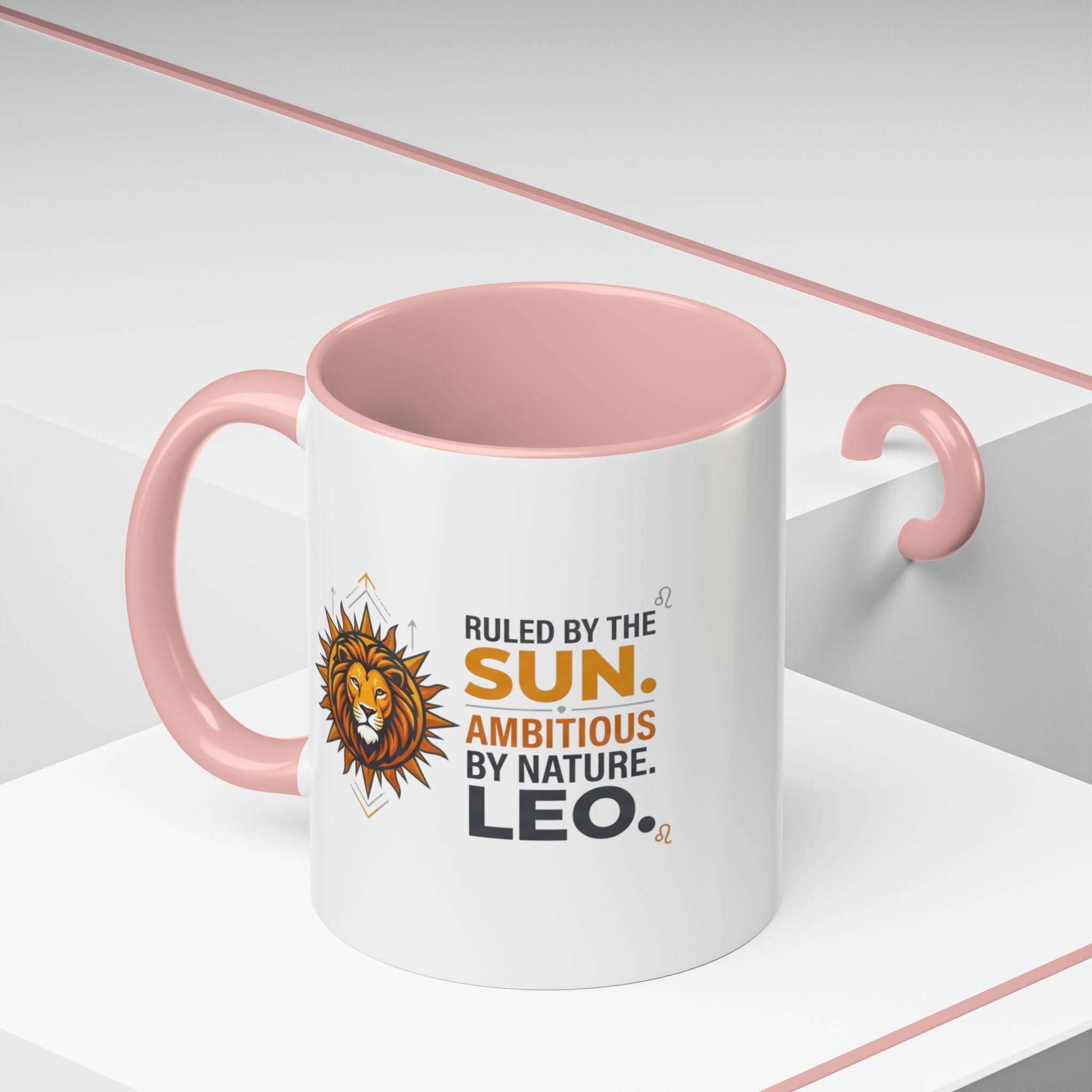 Leo Zodiac Coffee Mug — "Ruled by the Sun. Ambitious by Nature. LEO." Accent Ceramic Mug