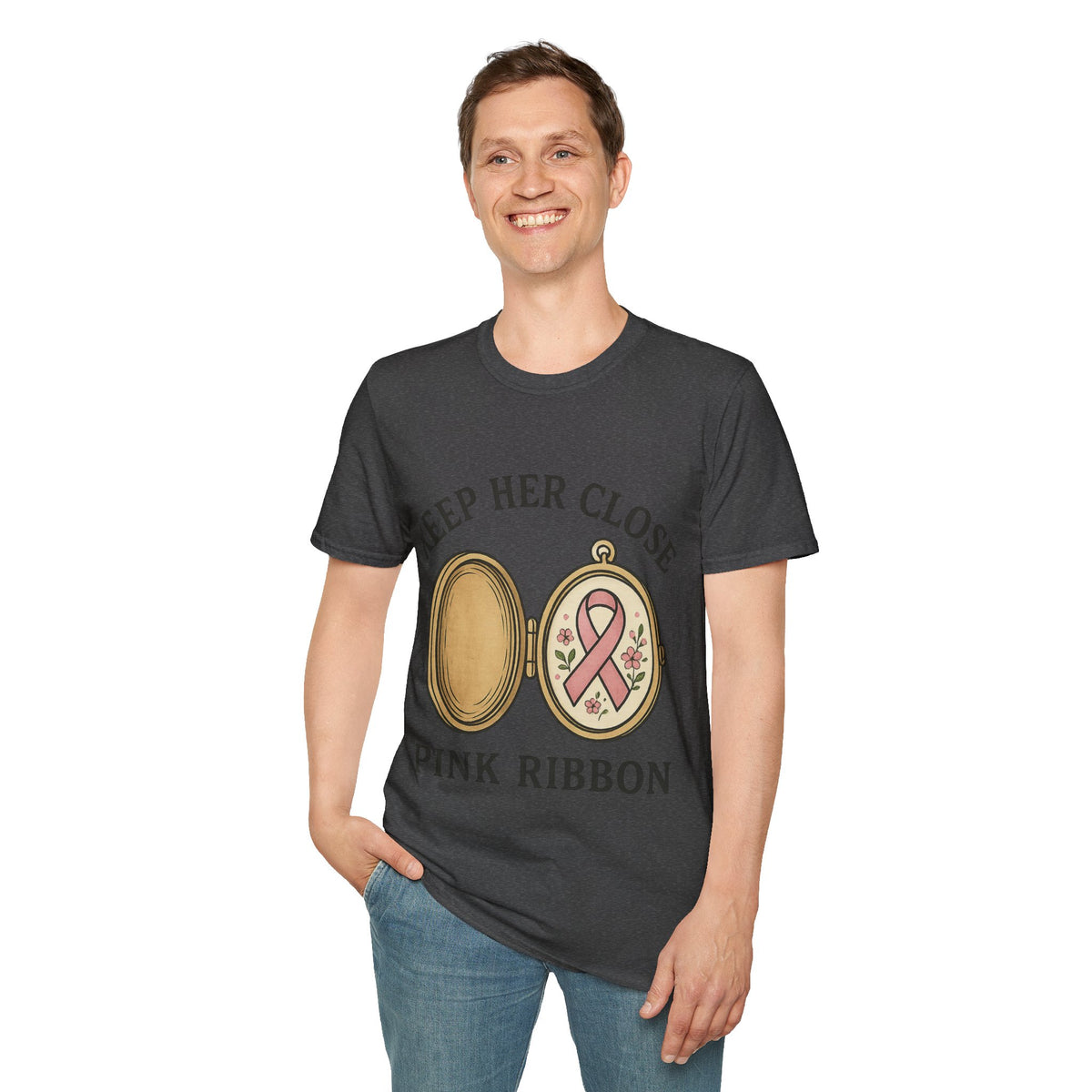 Keep Her Close Pink Ribbon Vintage Locket Graphic Tee - Trending Now - September 2026