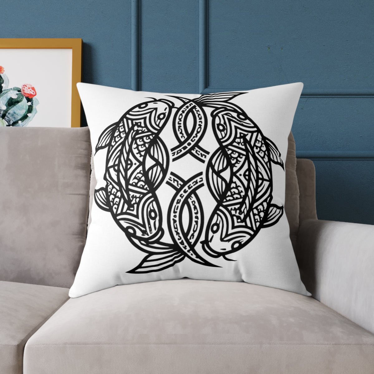 Pisces Zodiac Black Pisces Square Poly Canvas Pillow