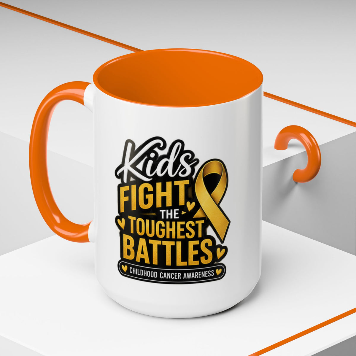 Childhood Cancer Awareness Accent Coffee Mug - "Kids Fight the Toughest Battles" (11/15oz)