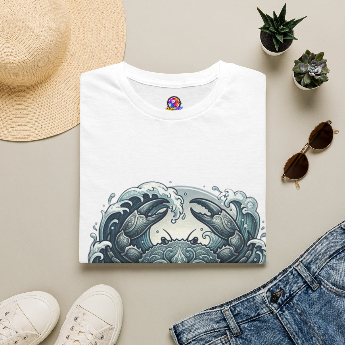 Cancer Zodiac Crab & Waves T-Shirt — Nautical Ocean Art Tee