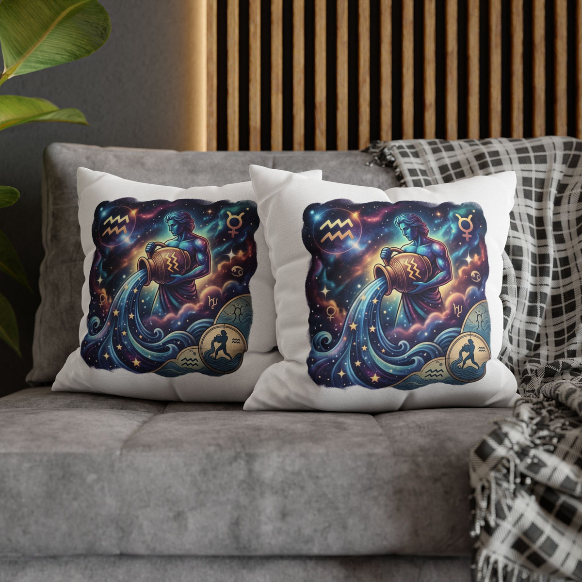 Aquarius Zodiac Pillowcase — Water Bearer Astrology Cushion Cover