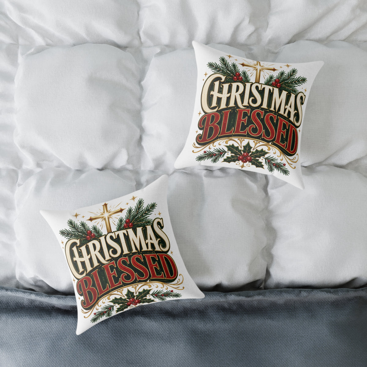 Christmas Blessed Square Poly Canvas Pillow