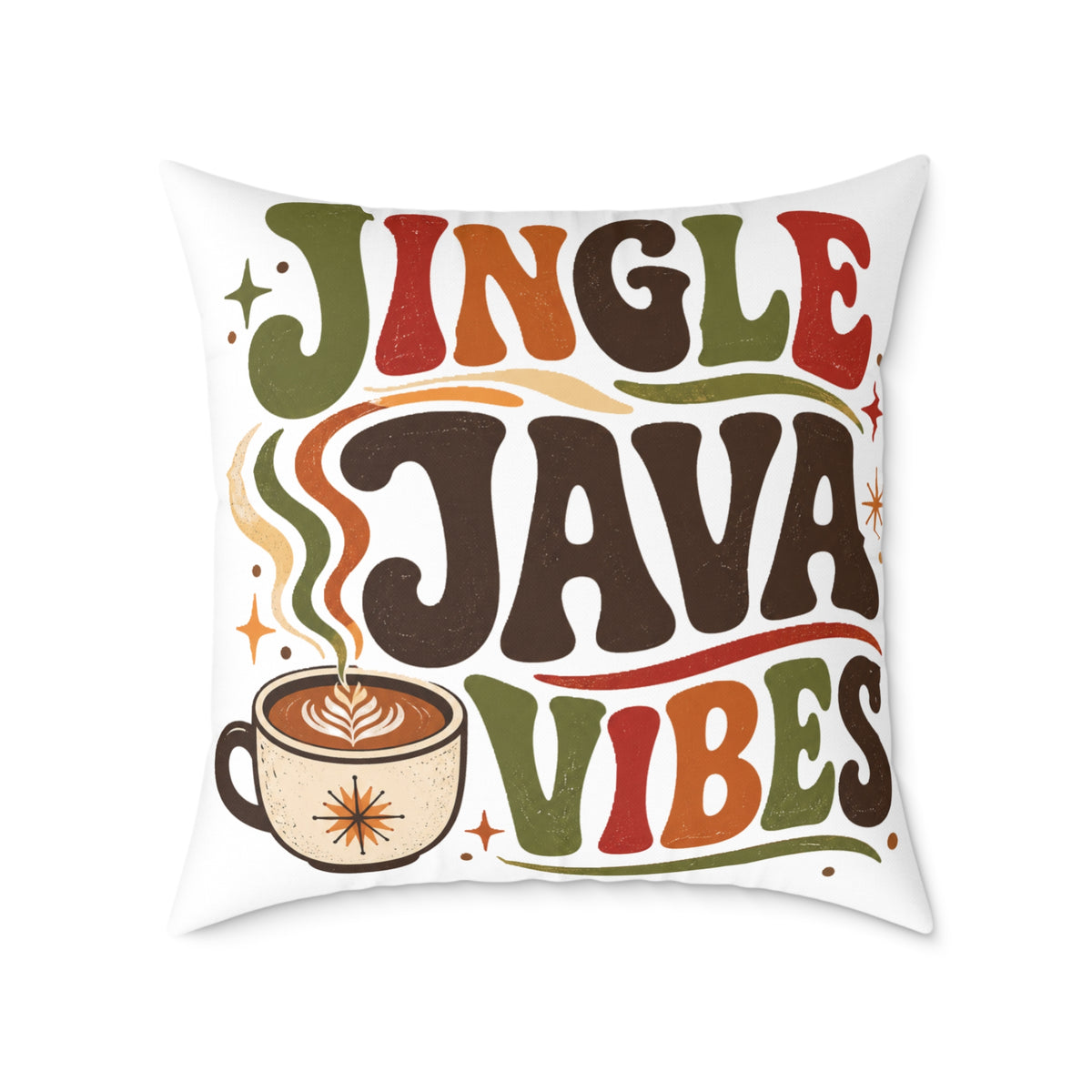 Christmas Square Pillow — "Jingle Java Vibes" Coffee Holiday Decorative Cushion