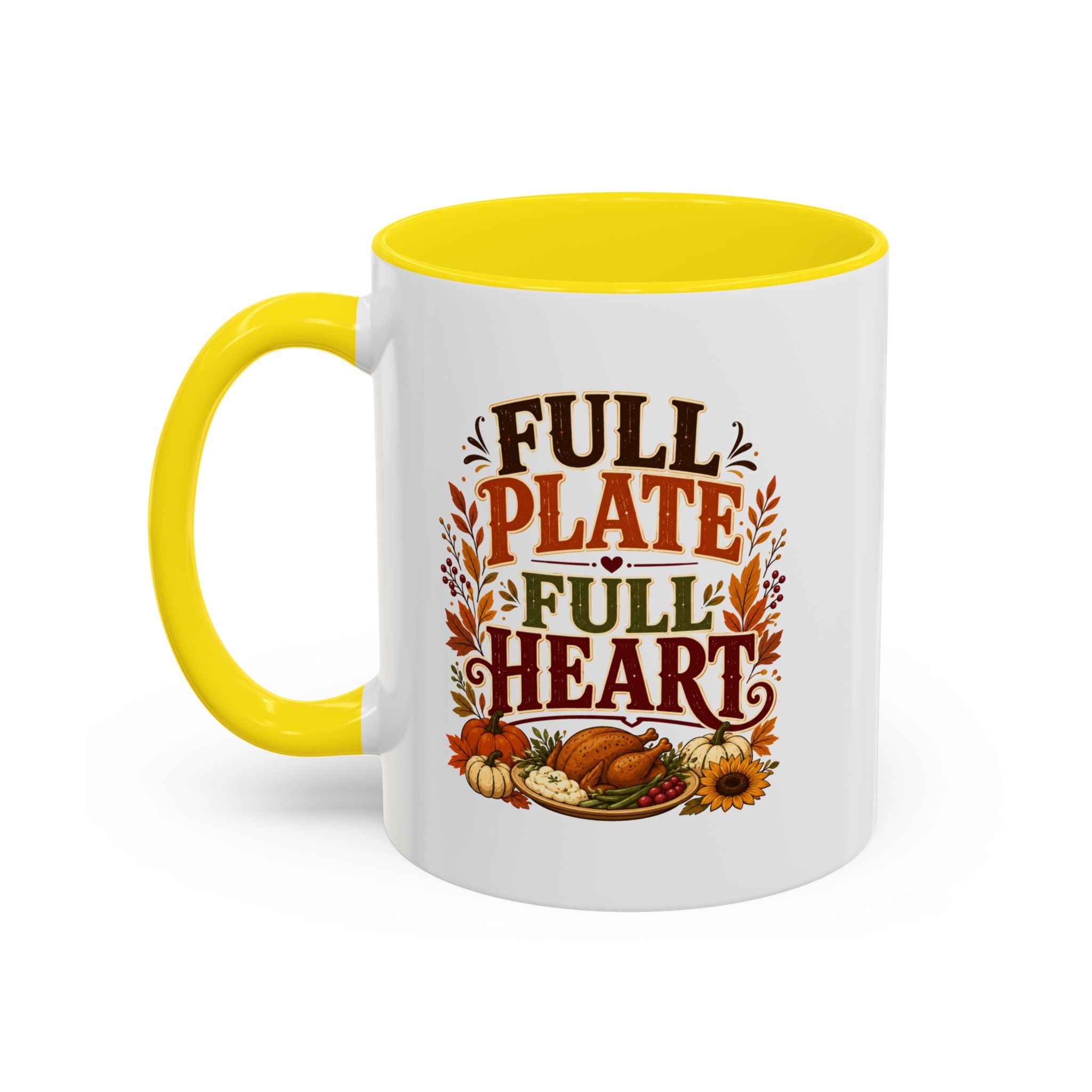Thanksgiving Mug Full Plate Full Heart Accent Coffee Mug — Fall Thanksgiving Harvest Tea Cup