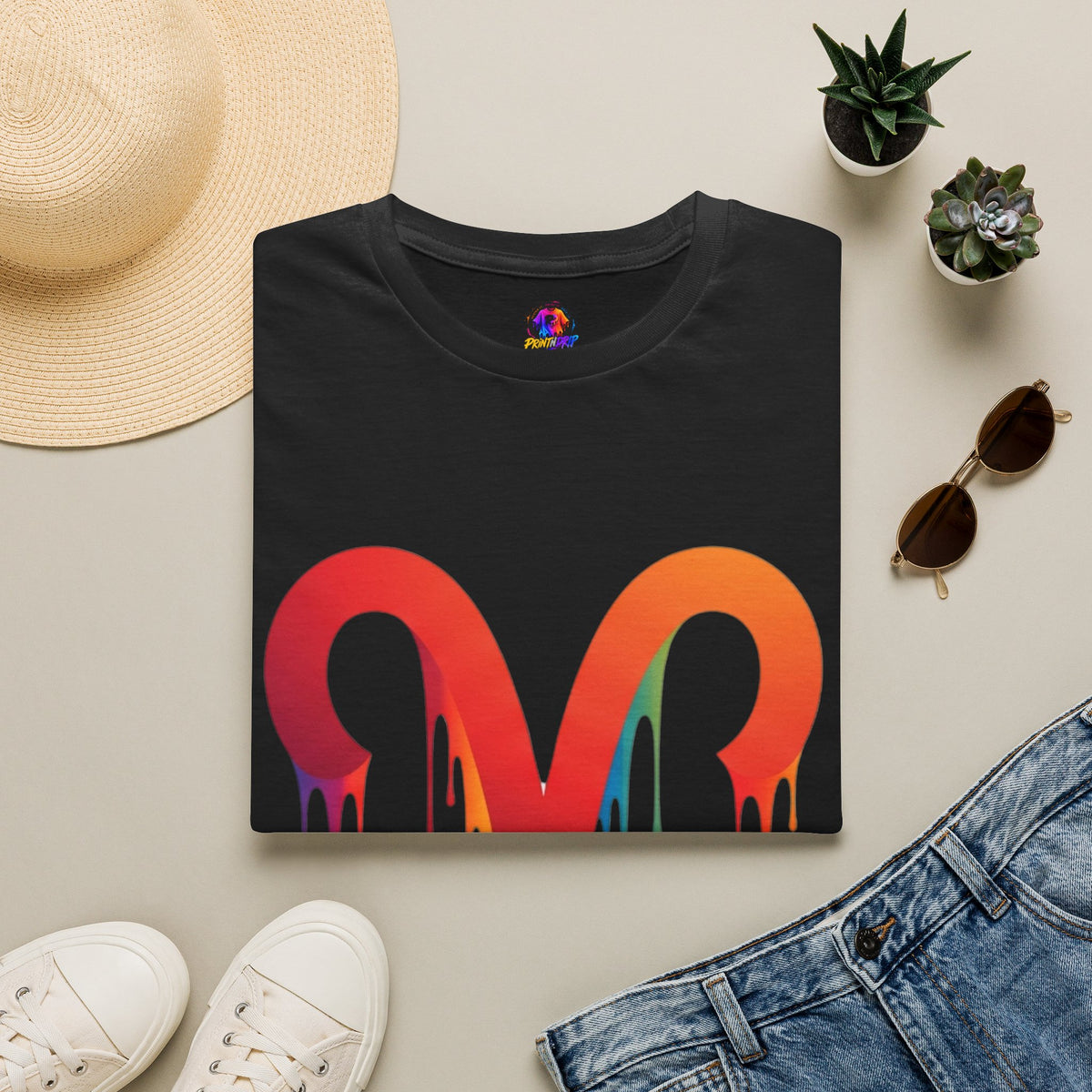 Aries Rainbow Drip T-Shirt — Colorful Dripping Zodiac Graphic Tee