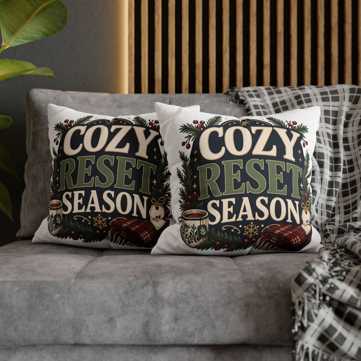 Cozy Reset Season Decorative Pillowcase – Holiday Winter Throw Pillow Cover Modern Day Christmas