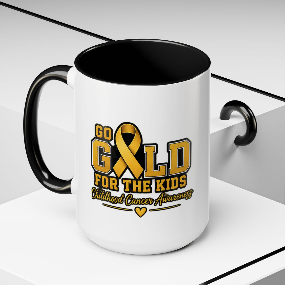 Gold For The Kids Coffee Mug — Childhood Cancer Awareness Accent Mug (11/15oz)