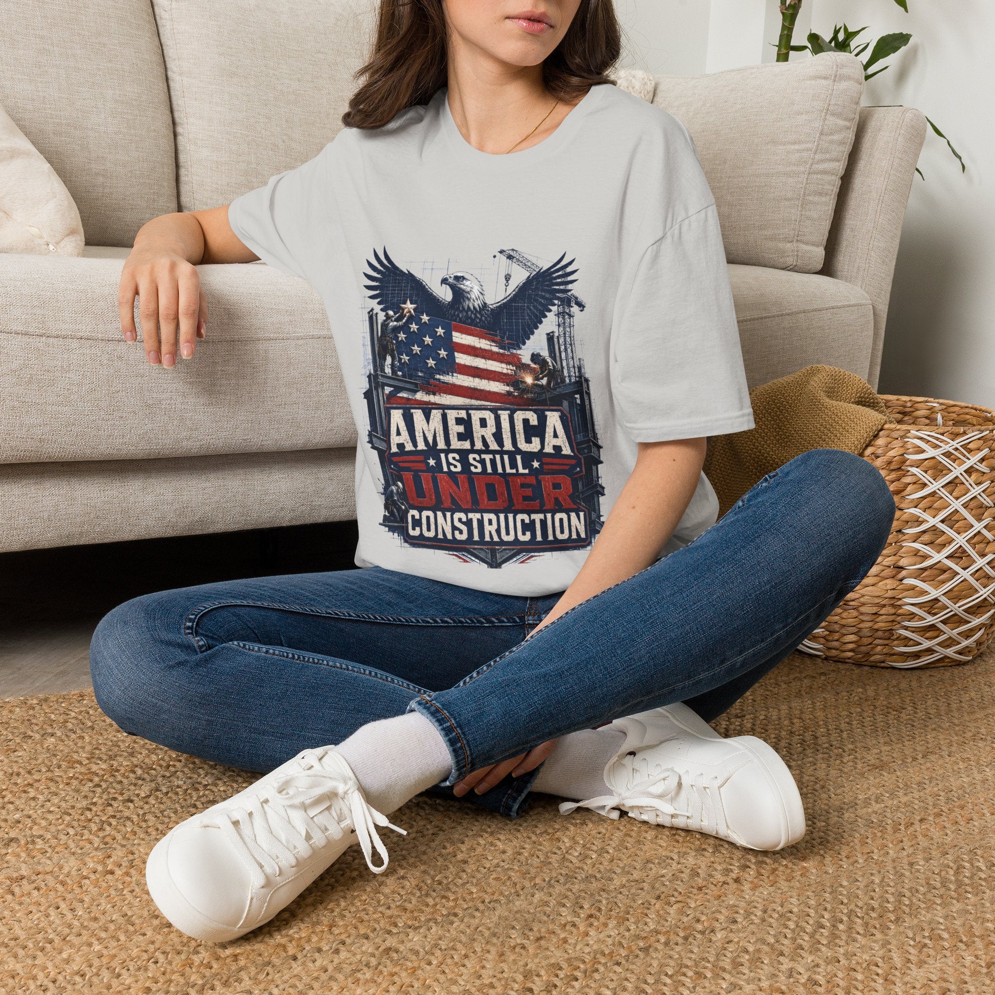 T-Shirt — 'America Is Still Under Construction' Patriotic Eagle Graphic