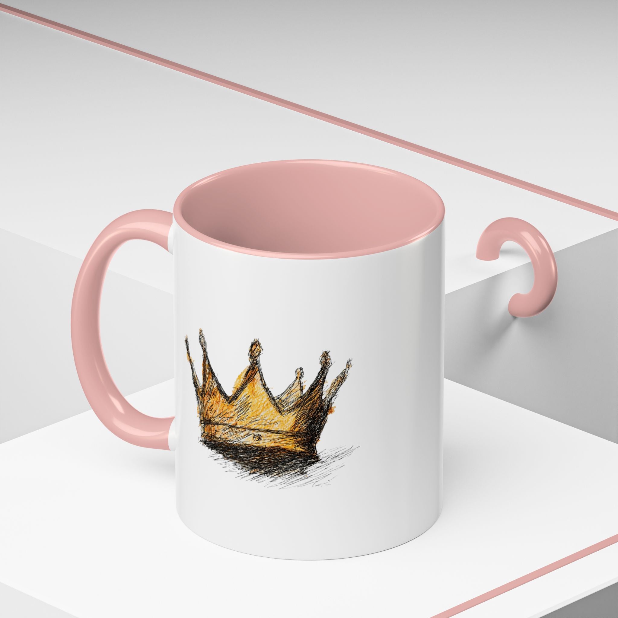 Royal Crown Accent Coffee Mug — Hand-Sketched Gold Crown Design