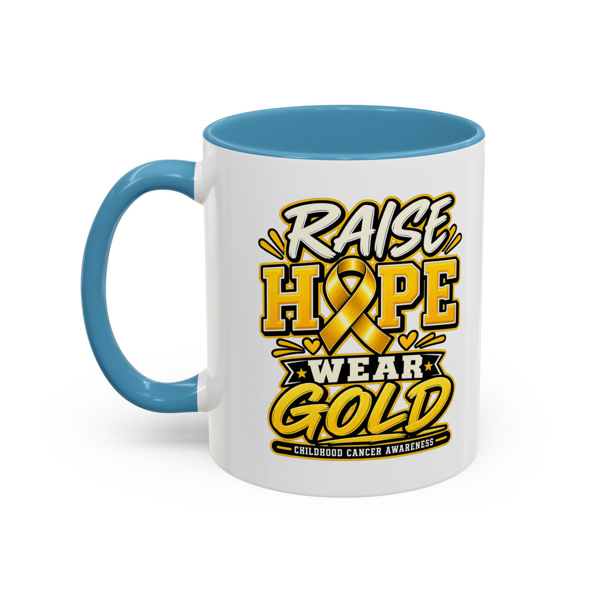 Raise Hope Wear Gold Cancer Awareness Coffee Mug (Accent, 11/15oz)