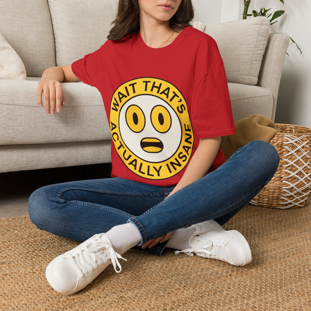 "Wait That's Actually Insane" Yellow Cartoon Face Graphic Tee - Trending Now - September 2026