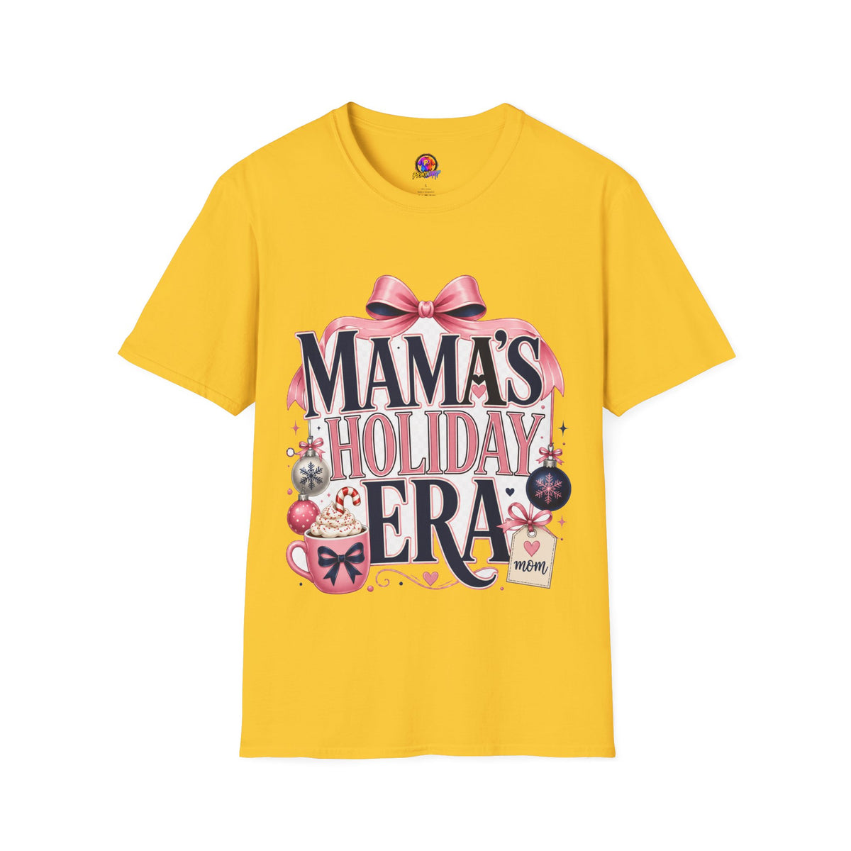 Mama's Holiday Era T-Shirt — Festive Pink Bow Christmas Tee for Moms