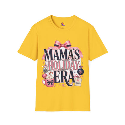 Mama's Holiday Era T-Shirt — Festive Pink Bow Christmas Tee for Moms