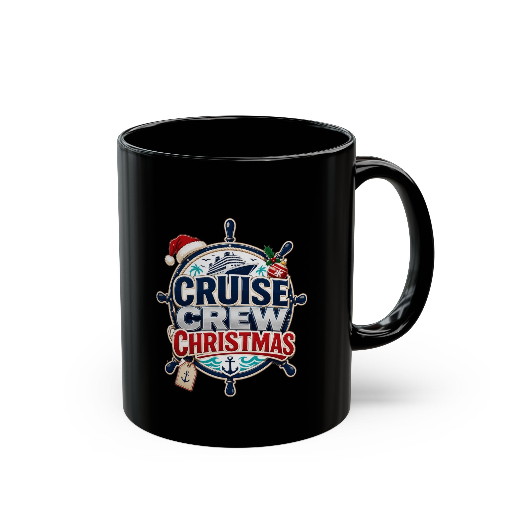 Modern Day Christmas Cruise Crew Christmas Black Mug — Holiday Nautical Coffee Cup