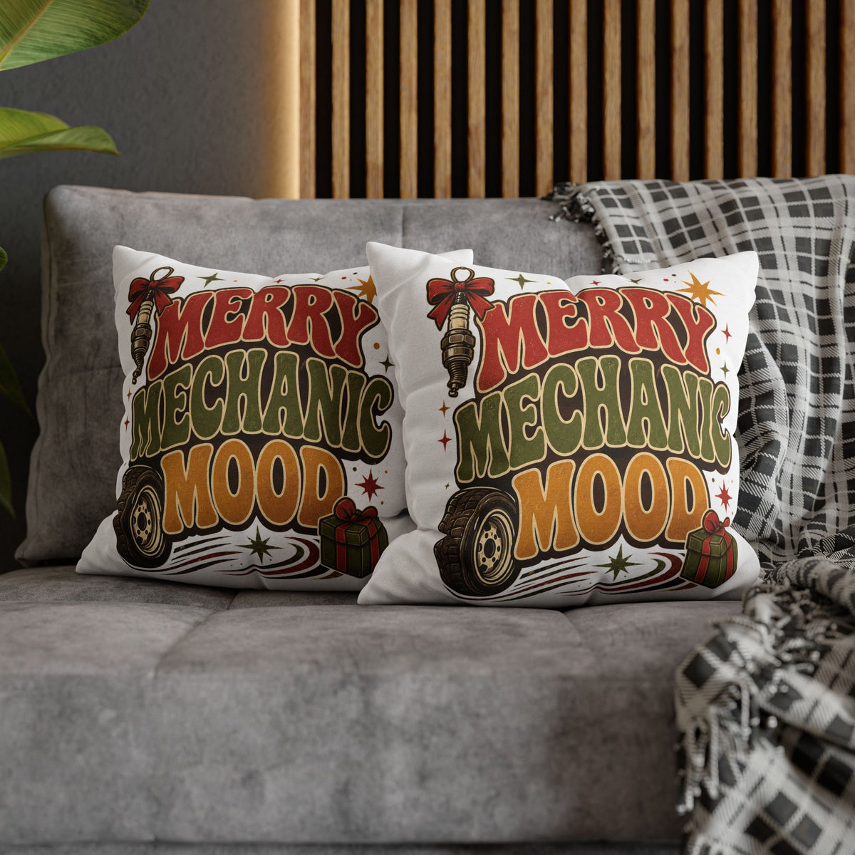 Merry Mechanic Mood Pillowcase Modern Day Christmas  — Festive Automotive Holiday Throw Pillowcase