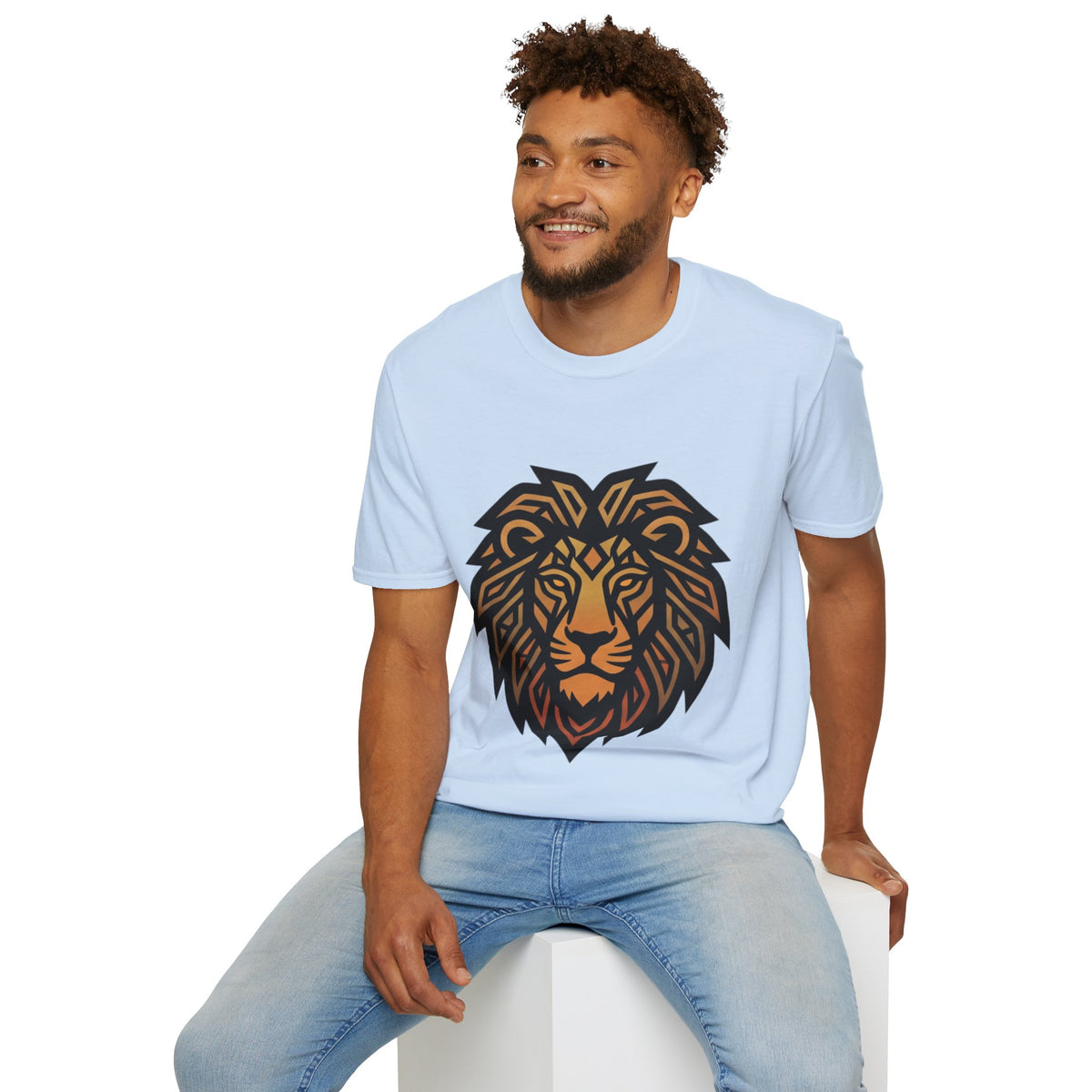 Leo Zodiac Lion Head T-Shirt — Geometric Tribal Lion Graphic Tee