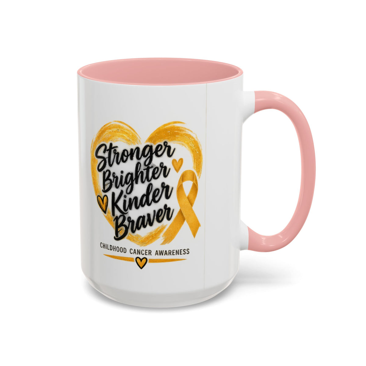 Childhood Cancer Awareness Accent Coffee Mug — "Stronger Brighter Kinder Braver"