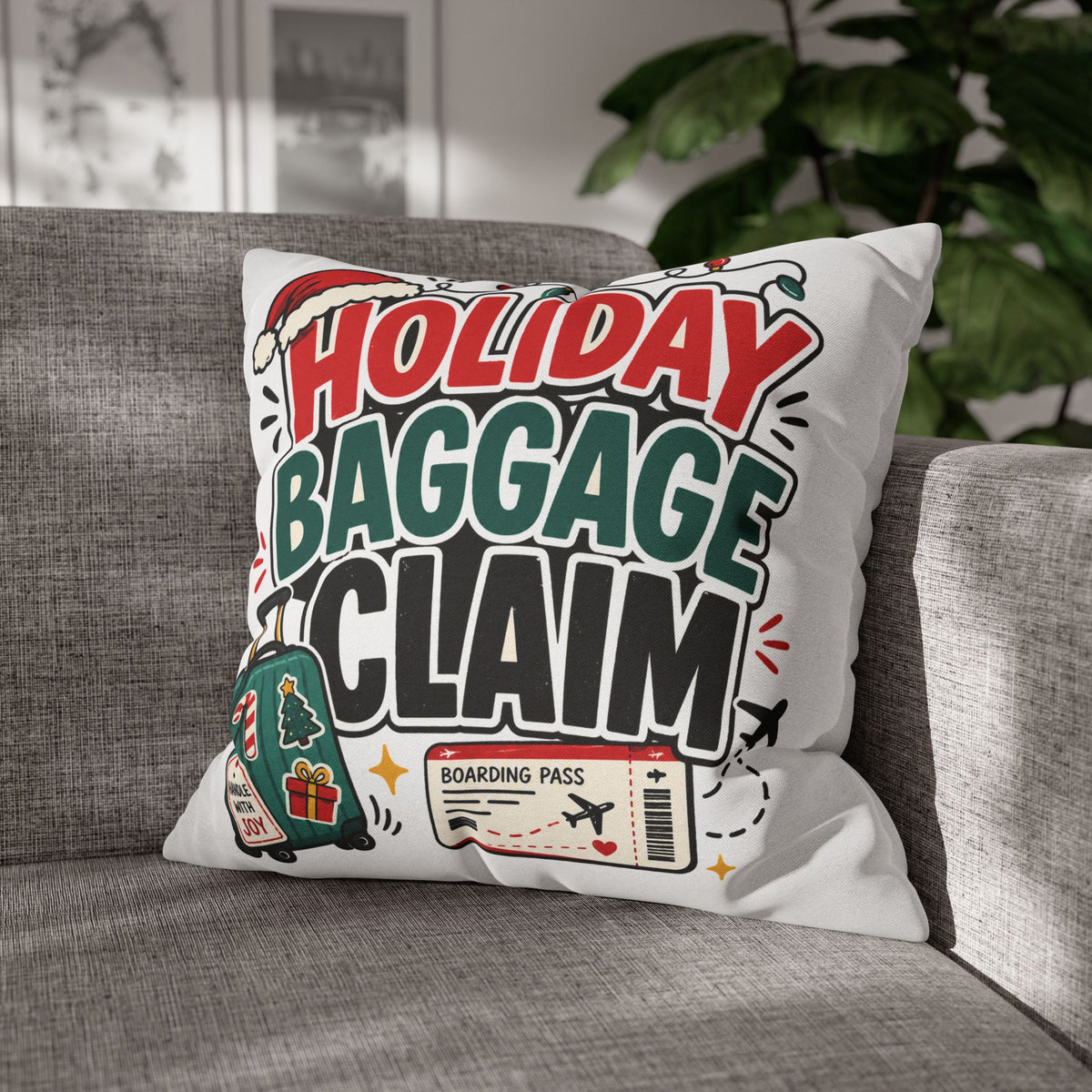 Holiday Baggage Claim Pillowcase Modern Day Christmas  - Funny Christmas Travel Decorative Throw Pillowcase