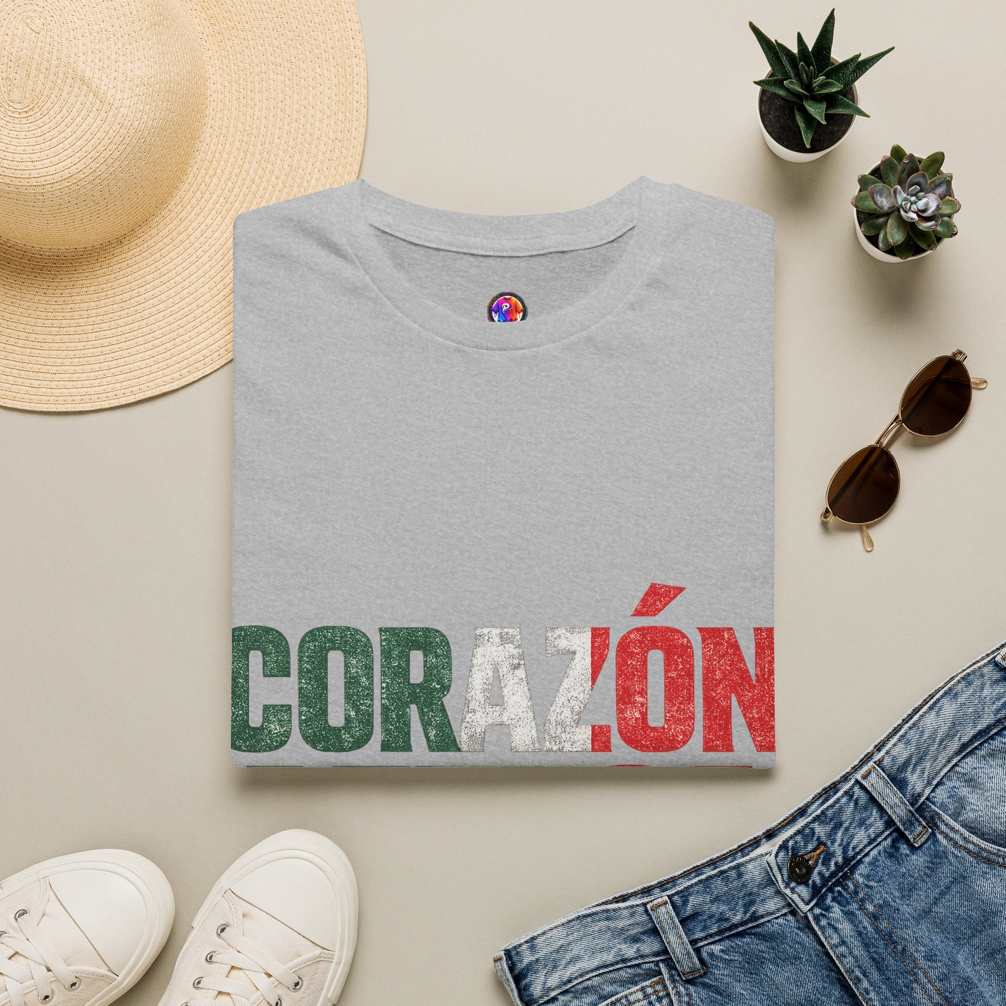 Mexico Corazón Azteca T-Shirt — Mexican Pride Flag Text Tee