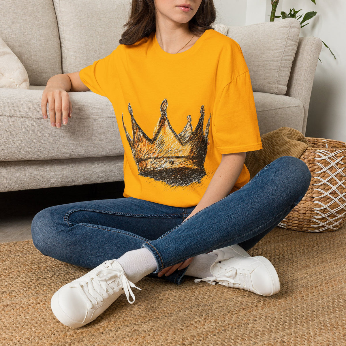 Crowned Sketch T‑Shirt — Hand‑Drawn Gold Crown Graphic Tee
