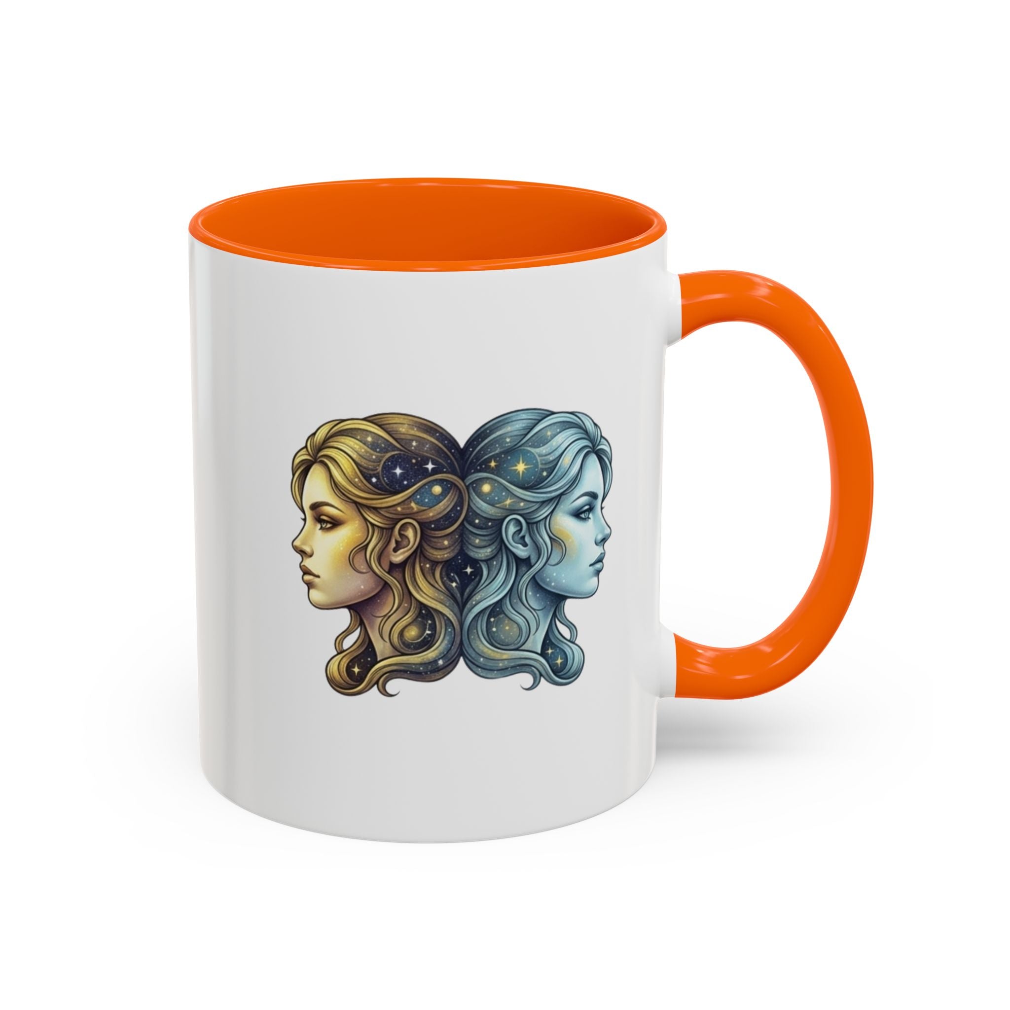 Gemini Zodiac Accent Coffee Mug — Dual Faces Astrology Design