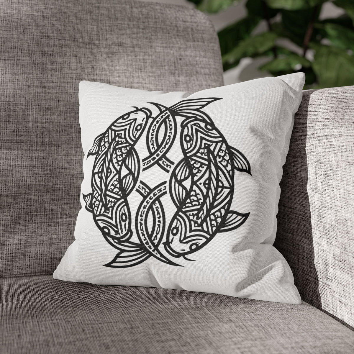 Pisces Celtic Koi Fish Decorative Pillowcase — Tribal Circle Fish Throw Pillow