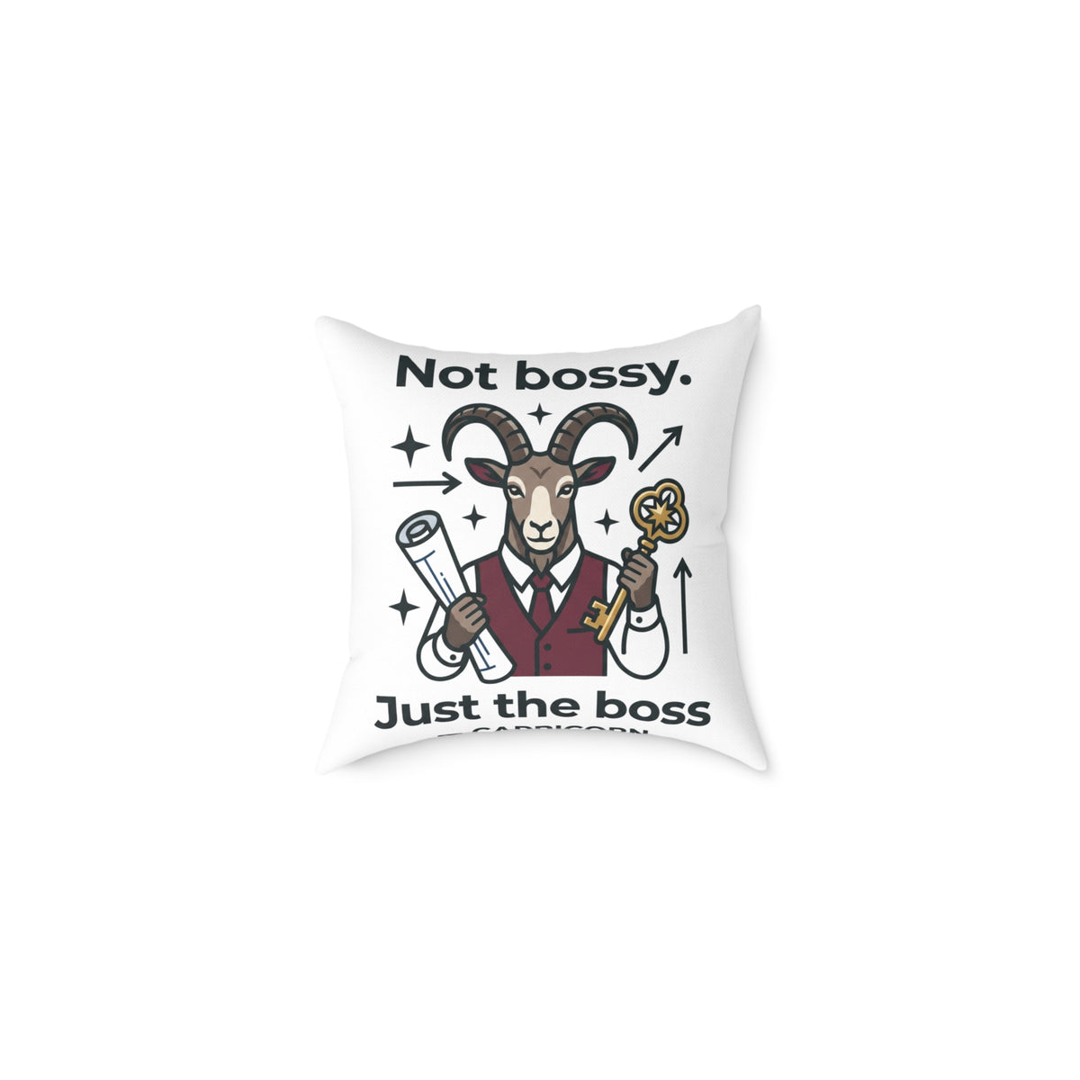 Capricorn Square Throw Pillow — “Not Bossy. Just the Boss” Goat Illustration