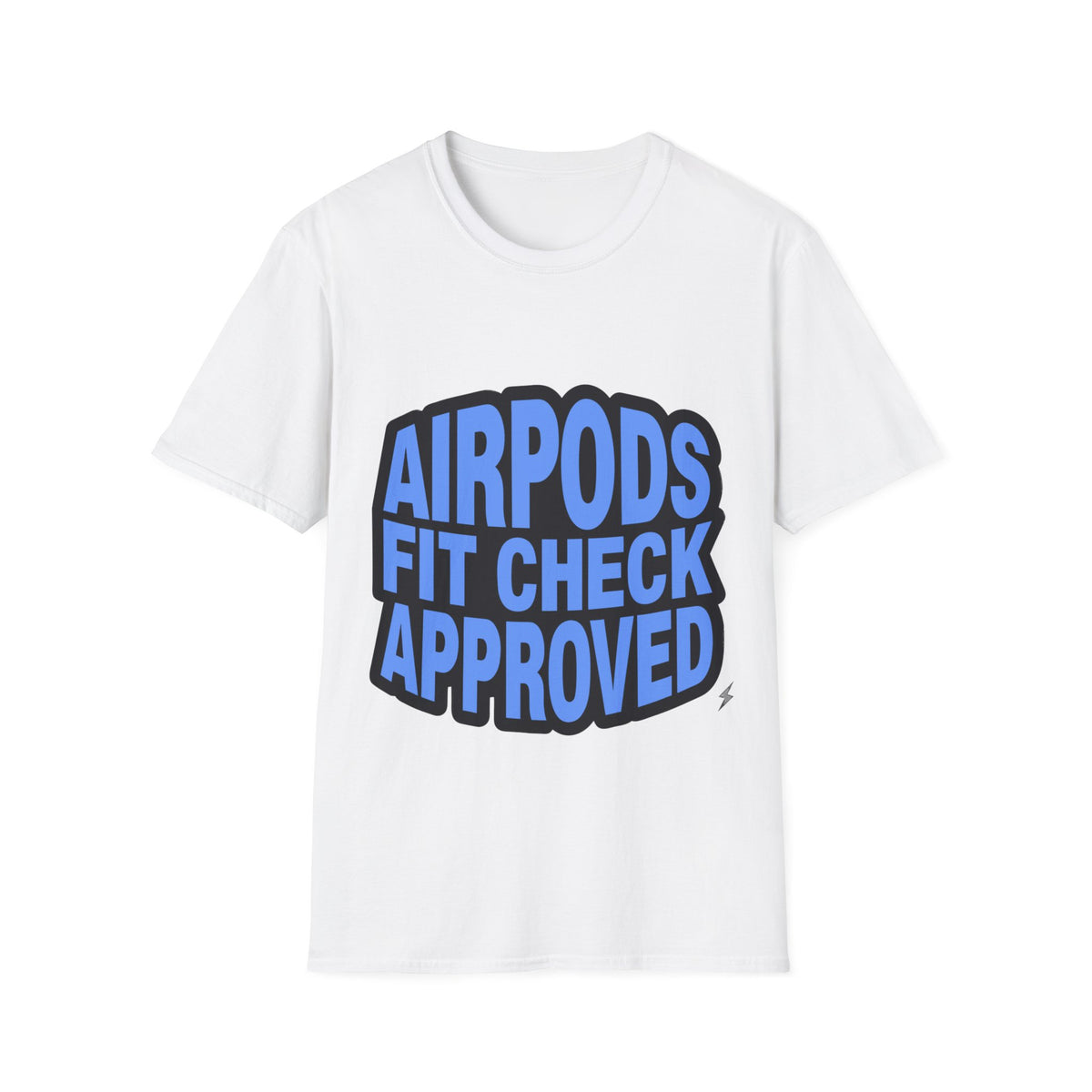 "AirPods Fit Check Approved" Y2K Tee | Blue Bubble Font Meme T-Shirt - Trending Now - September 2026